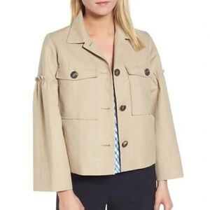 Lewit Linen Cotton Tan Jacket Blazer Ruffle Sleeve XS